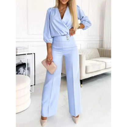 Women's Two Buttons Jumpsuit | V-Neck