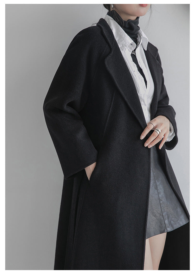 Damen Langer Wollmantel mit Gürtel – Lia