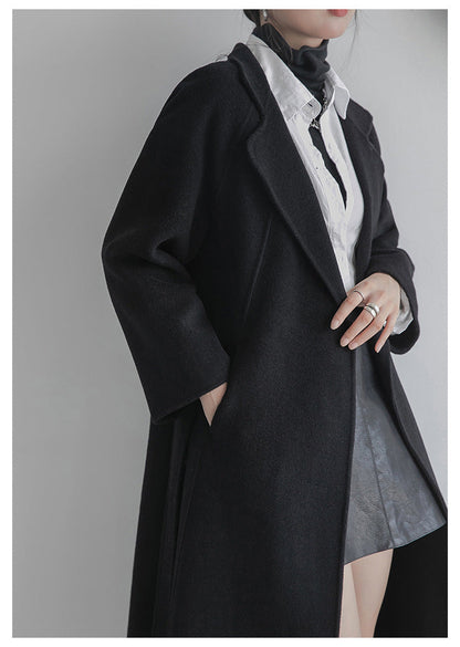 Damen Langer Wollmantel mit Gürtel – Lia