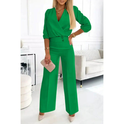 Women's Two Buttons Jumpsuit | V-Neck