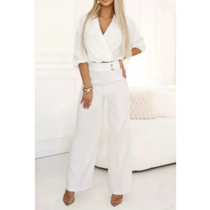 Women's Two Buttons Jumpsuit | V-Neck