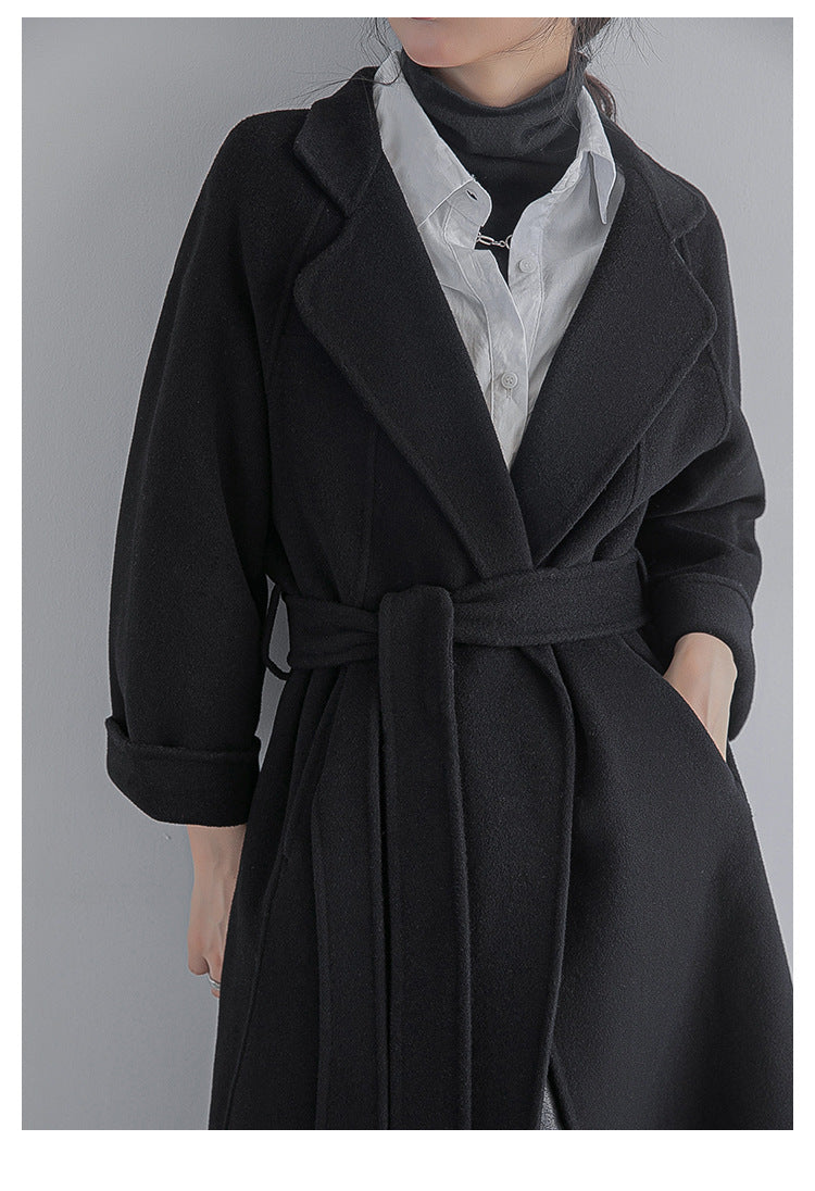 Damen Langer Wollmantel mit Gürtel – Lia