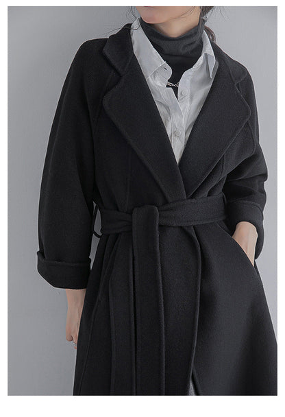 Damen Langer Wollmantel mit Gürtel – Lia