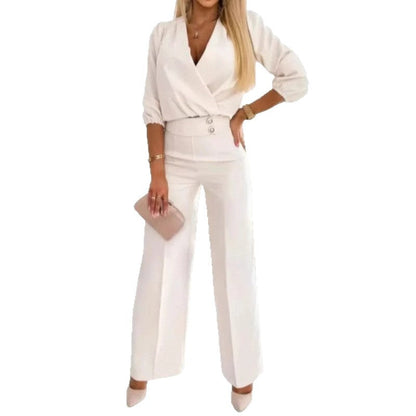 Women's Two Buttons Jumpsuit | V-Neck