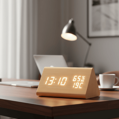 Einfache digitale Holz-Uhr mit Temperaturanzeige und Lichtsteuerung