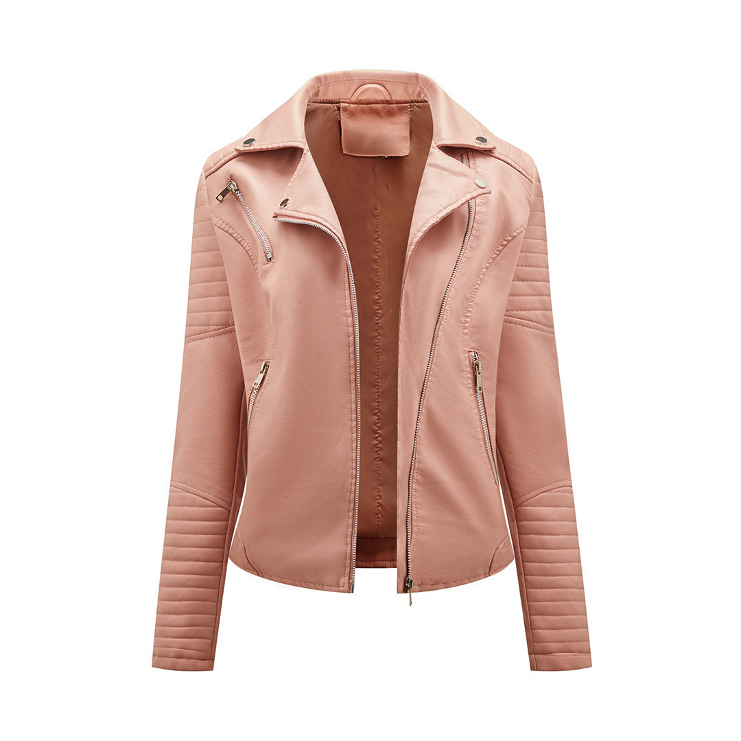 Women's Lapel Leather Jacket | Short