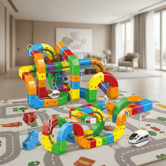 3D Eisenbahn-Bausatz für Kinder mit wiederaufladbarer Lokomotive
