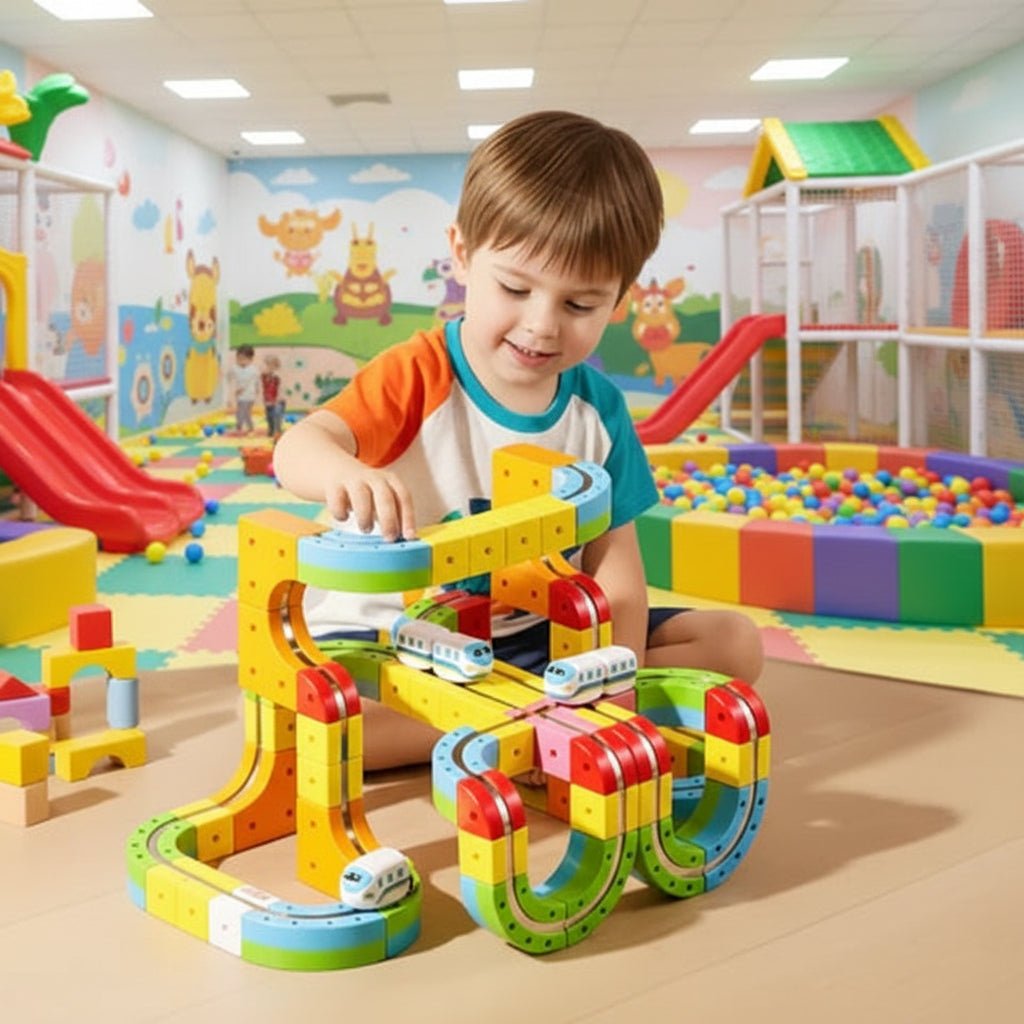 3D Eisenbahn-Bausatz für Kinder mit wiederaufladbarer Lokomotive