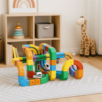 3D Eisenbahn-Bausatz für Kinder mit wiederaufladbarer Lokomotive