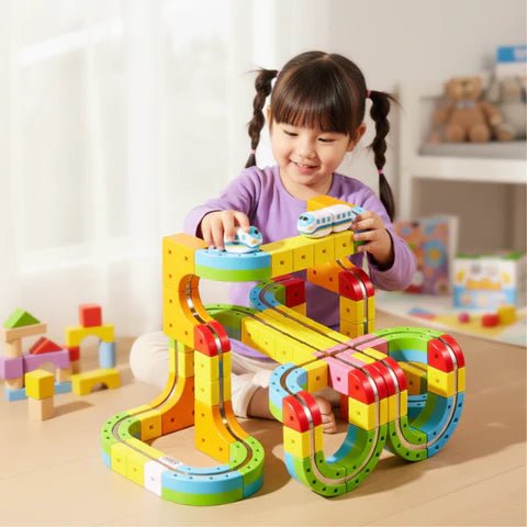 3D Eisenbahn-Bausatz für Kinder mit wiederaufladbarer Lokomotive