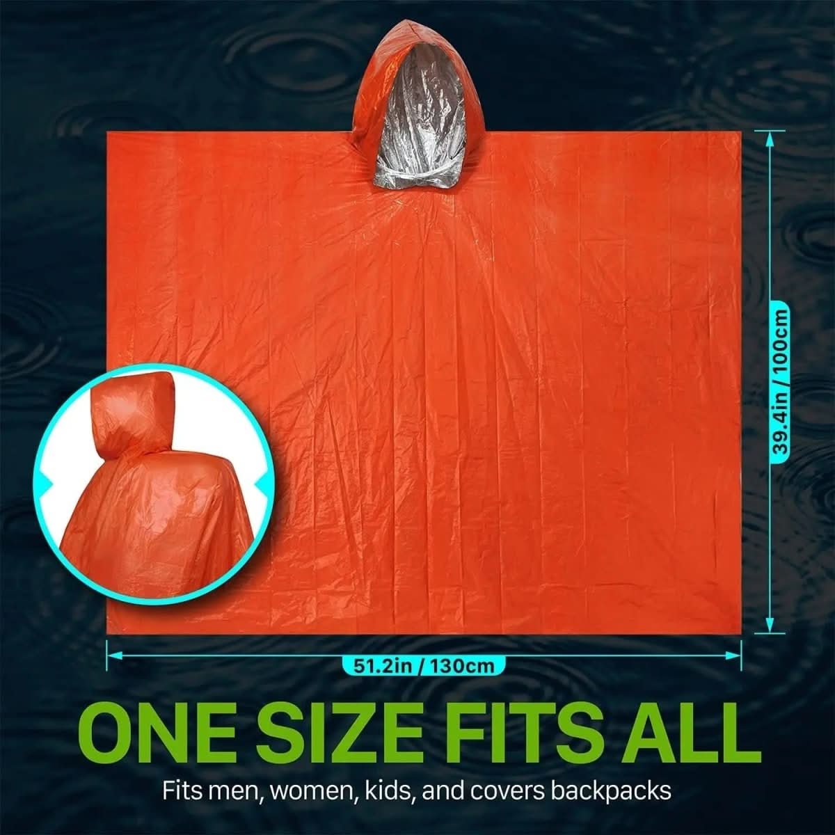 Wiederverwendbarer Notfall-Regenponcho mit Kapuze für Outdoor-Schutz