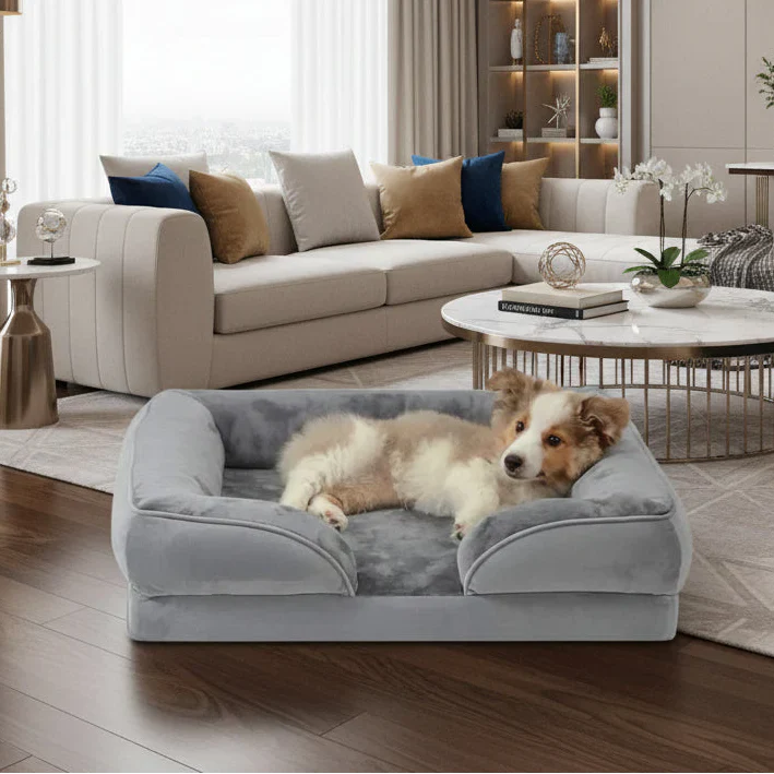 Orthopädisches Hundebett mit abnehmbarem Samtbezug