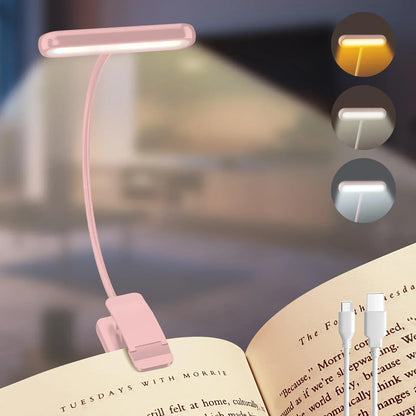 Flexible USB wiederaufladbare Leselampe | 3 Lichtfarben & dimmbar | Clip-On-Design mit verstellbarem Arm
