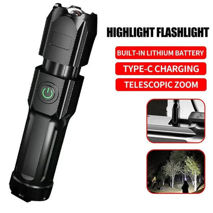 Leistungsstarker LED-Taschenlampe mit 100.000 Lumen, USB-Ladung & wasserdichtem Zoom-Design