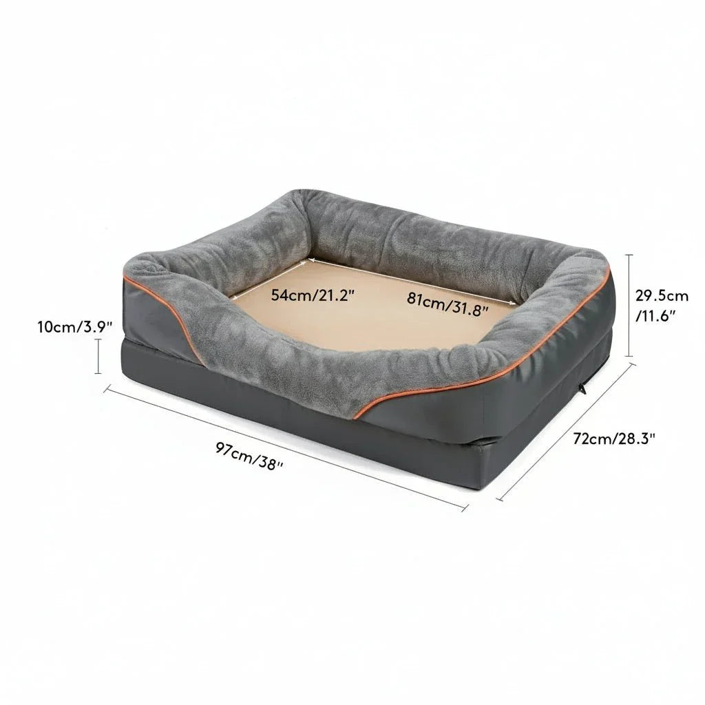 Wasserdichtes Orthopädisches Hundebett mit Erhobenem Kissen & Memory-Schaum-Unterstützung