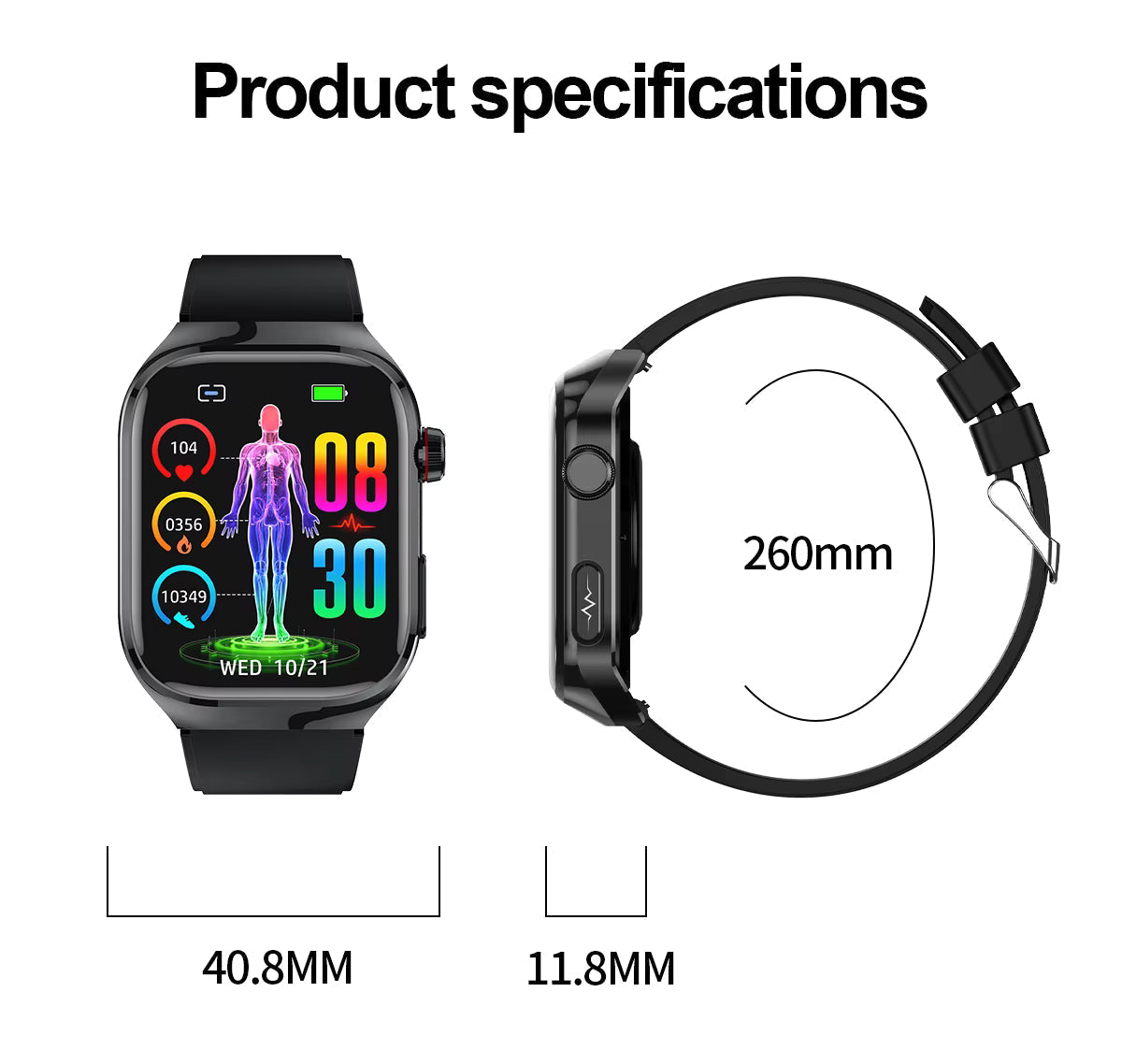 Smartwatch zur Blutzuckerüberwachung, ECG, Harnsäuremessung, Bluetooth-Konnektivität