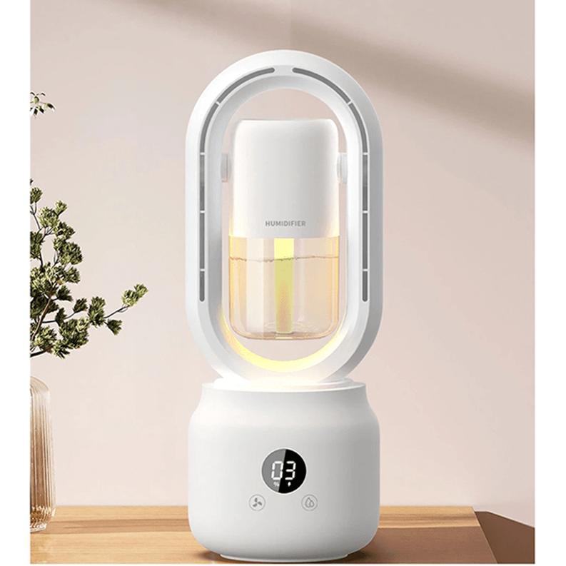 Tragbarer messerfreier Ventilator mit Luftbefeuchter und Nachtlicht für erfrischenden Komfort