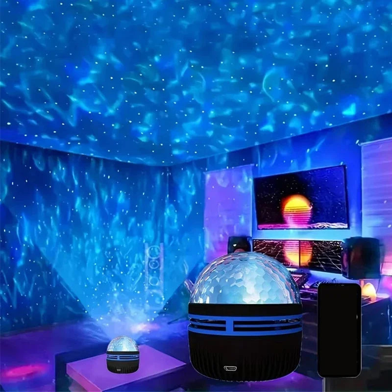 Nordlichter Projektor | Musik-Synchronisation & Fernbedienung | RGB Stimmungslicht | USB-Ladung | 7,8×7,8×8,7 cm