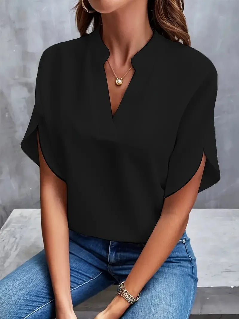 Damen V-Ausschnitt Kurzarm Bluse | Lässig