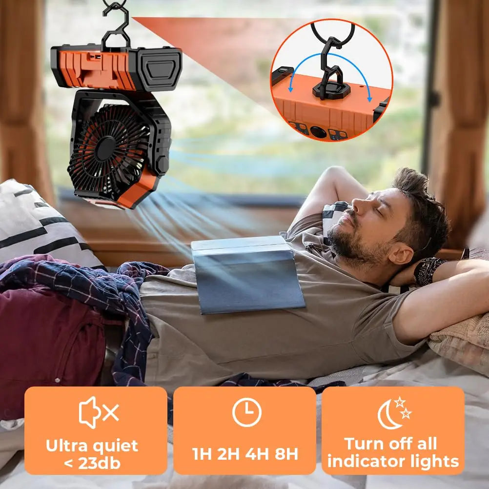 20000mAh Tragbarer Campingventilator mit LED-Licht und Powerbank