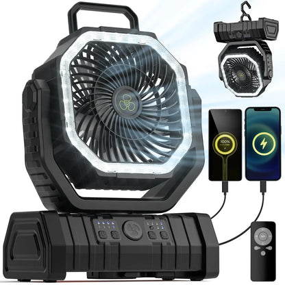 20000mAh Tragbarer Campingventilator mit LED-Licht und Powerbank