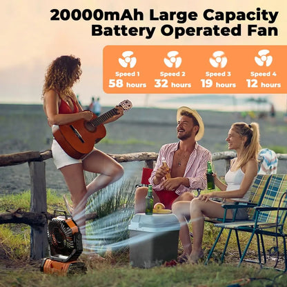 20000mAh Tragbarer Campingventilator mit LED-Licht und Powerbank
