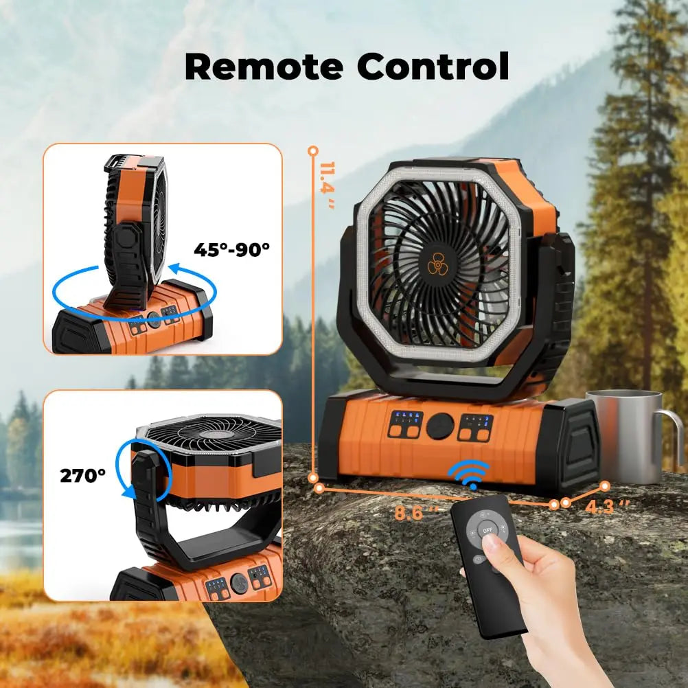 20000mAh Tragbarer Campingventilator mit LED-Licht und Powerbank