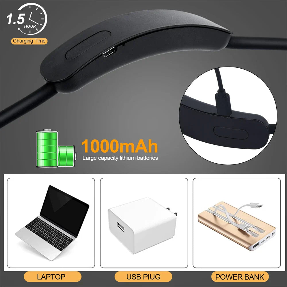 Wiederaufladbare LED Nackenlampe | USB-betrieben | 3 Lichtfarben & stufenlose Dimmung | Flexibles & tragbares Design
