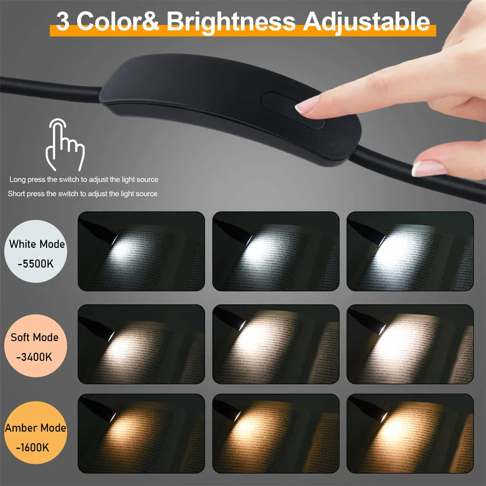 Wiederaufladbare LED Nackenlampe | USB-betrieben | 3 Lichtfarben & stufenlose Dimmung | Flexibles & tragbares Design