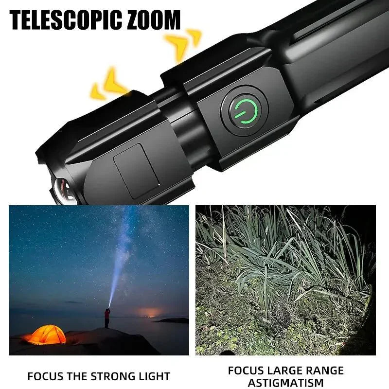 Leistungsstarker LED-Taschenlampe mit 100.000 Lumen, USB-Ladung & wasserdichtem Zoom-Design