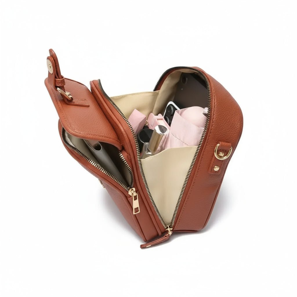 Kompakte Diebstahlschutztasche mit verstellbarem Gurt und geräumigem Stauraum