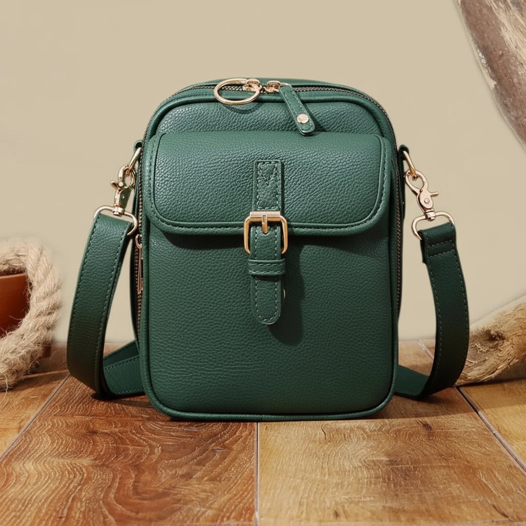 Kompakte Diebstahlschutztasche mit verstellbarem Gurt und geräumigem Stauraum