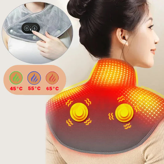 Wärme Nacken- & Schulter-Massager | USB-Heizkissen mit Vibration | 3 Temperatureinstellungen & Timer | Weiches Plüschdesign