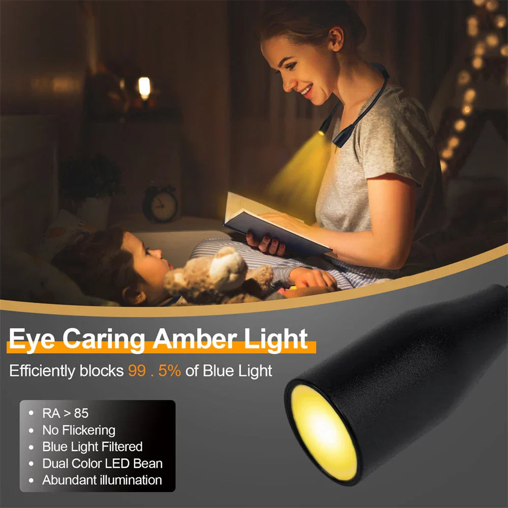 Wiederaufladbare LED Nackenlampe | USB-betrieben | 3 Lichtfarben & stufenlose Dimmung | Flexibles & tragbares Design