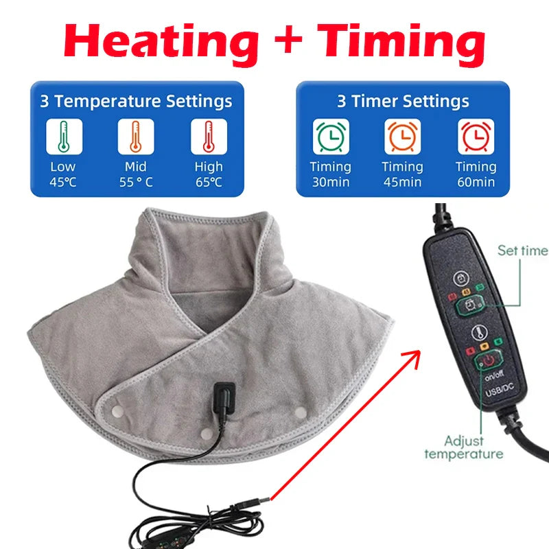 Wärme Nacken- & Schulter-Massager | USB-Heizkissen mit Vibration | 3 Temperatureinstellungen & Timer | Weiches Plüschdesign