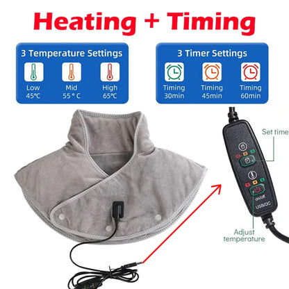 Wärme Nacken- & Schulter-Massager | USB-Heizkissen mit Vibration | 3 Temperatureinstellungen & Timer | Weiches Plüschdesign