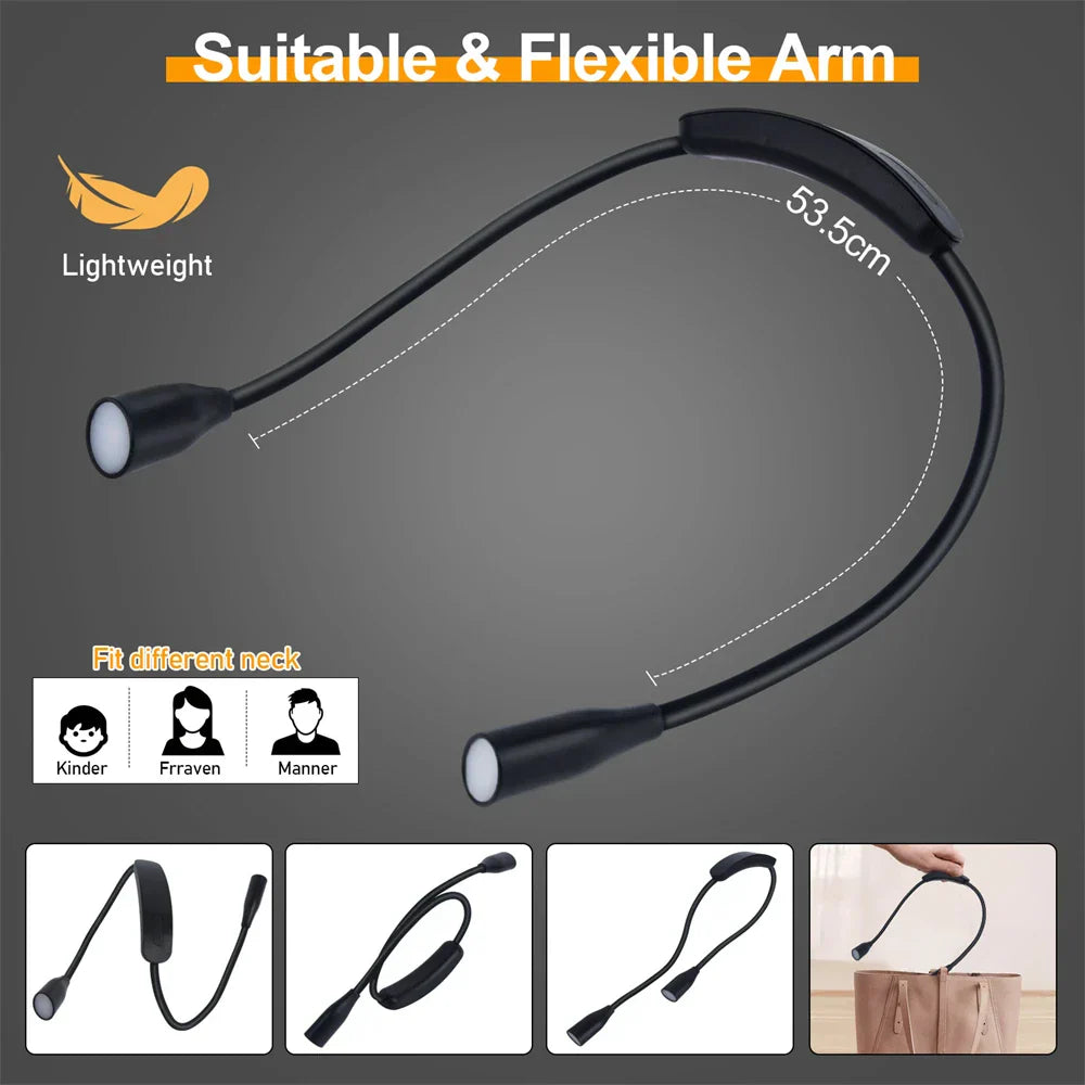 Wiederaufladbare LED Nackenlampe | USB-betrieben | 3 Lichtfarben & stufenlose Dimmung | Flexibles & tragbares Design