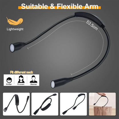 Wiederaufladbare LED Nackenlampe | USB-betrieben | 3 Lichtfarben & stufenlose Dimmung | Flexibles & tragbares Design