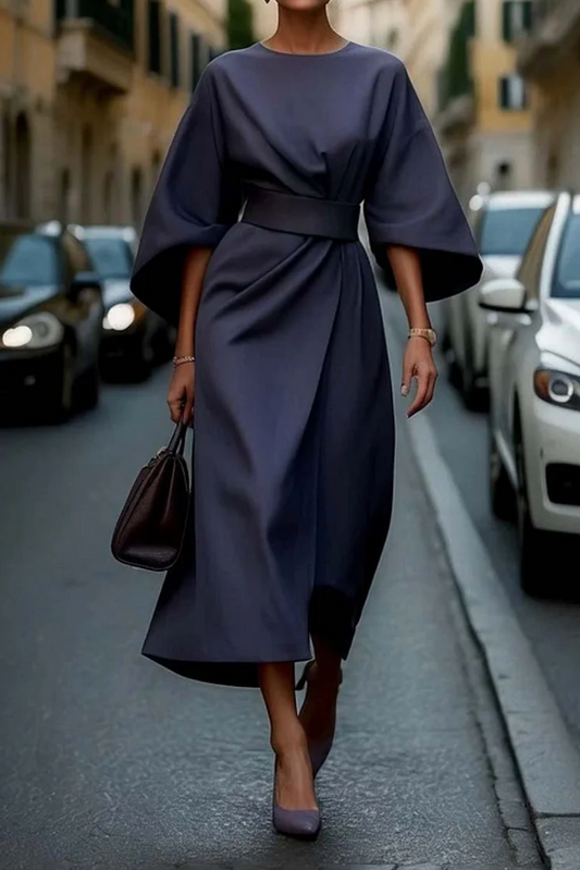 Damen Kleid mit Laternenärmeln und Gürtel | Elegant