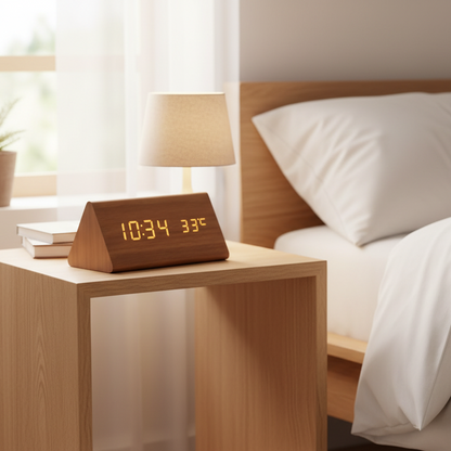 LED Holz-Uhr mit Sprachsteuerung für stilvolle Zeitansicht