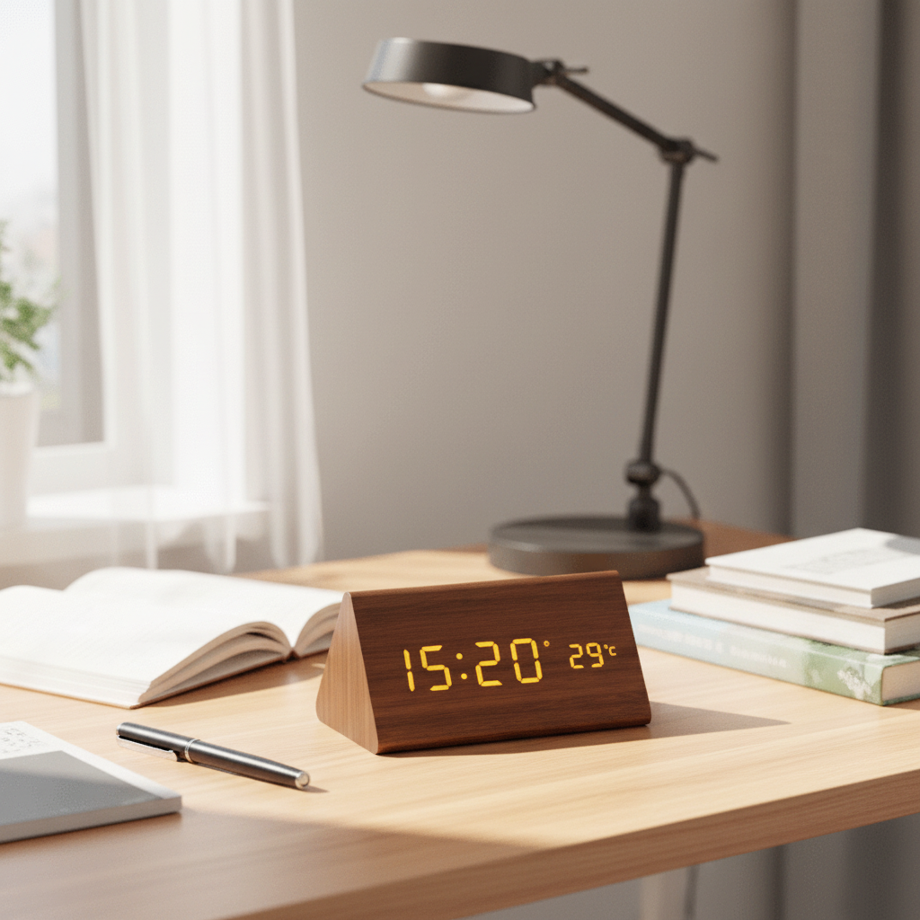LED Holz-Uhr mit Sprachsteuerung für stilvolle Zeitansicht