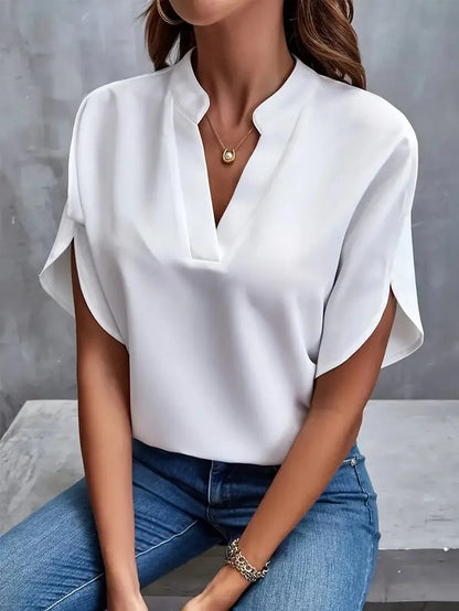Damen V-Ausschnitt Kurzarm Bluse | Lässig