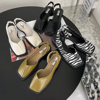 Damen Slingback Sandalen Schuhe | Quadratische Zehen