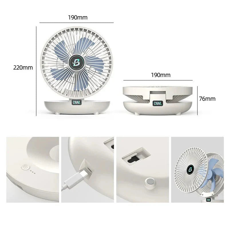 Tragbarer USB-Ventilator mit 3 Geschwindigkeitsstufen, faltbares und kompaktes Design