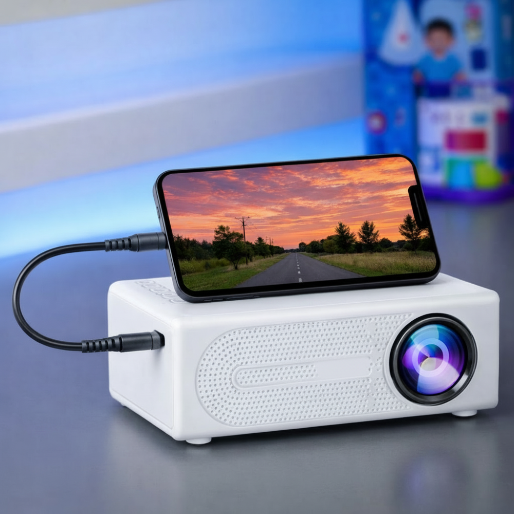 Hochintensiver Mini-Projektor 3000 Lumen – Kompakt, HDTV- & USB-kompatibel, perfekt für Heimkino & Außeneinsatz!