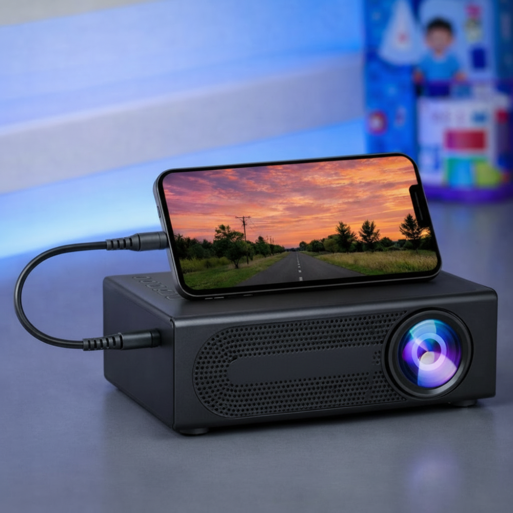 Hochintensiver Mini-Projektor 3000 Lumen – Kompakt, HDTV- & USB-kompatibel, perfekt für Heimkino & Außeneinsatz!