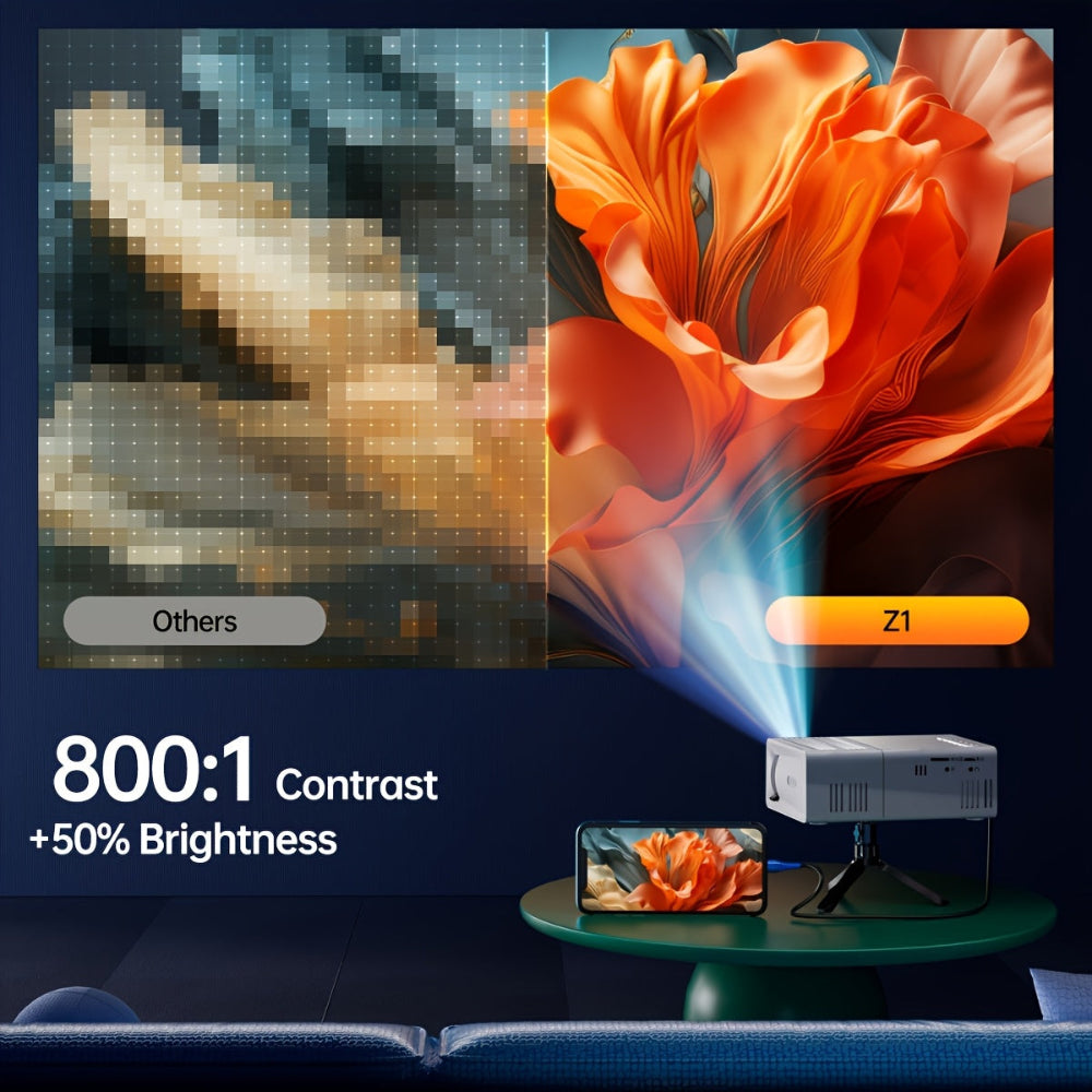 Hochintensiver Mini-Projektor 3000 Lumen – Kompakt, HDTV- & USB-kompatibel, perfekt für Heimkino & Außeneinsatz!