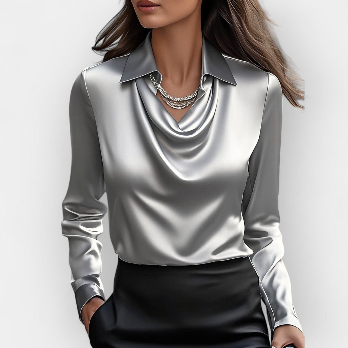 Damen Elegant Satin Bluse | Glitzer