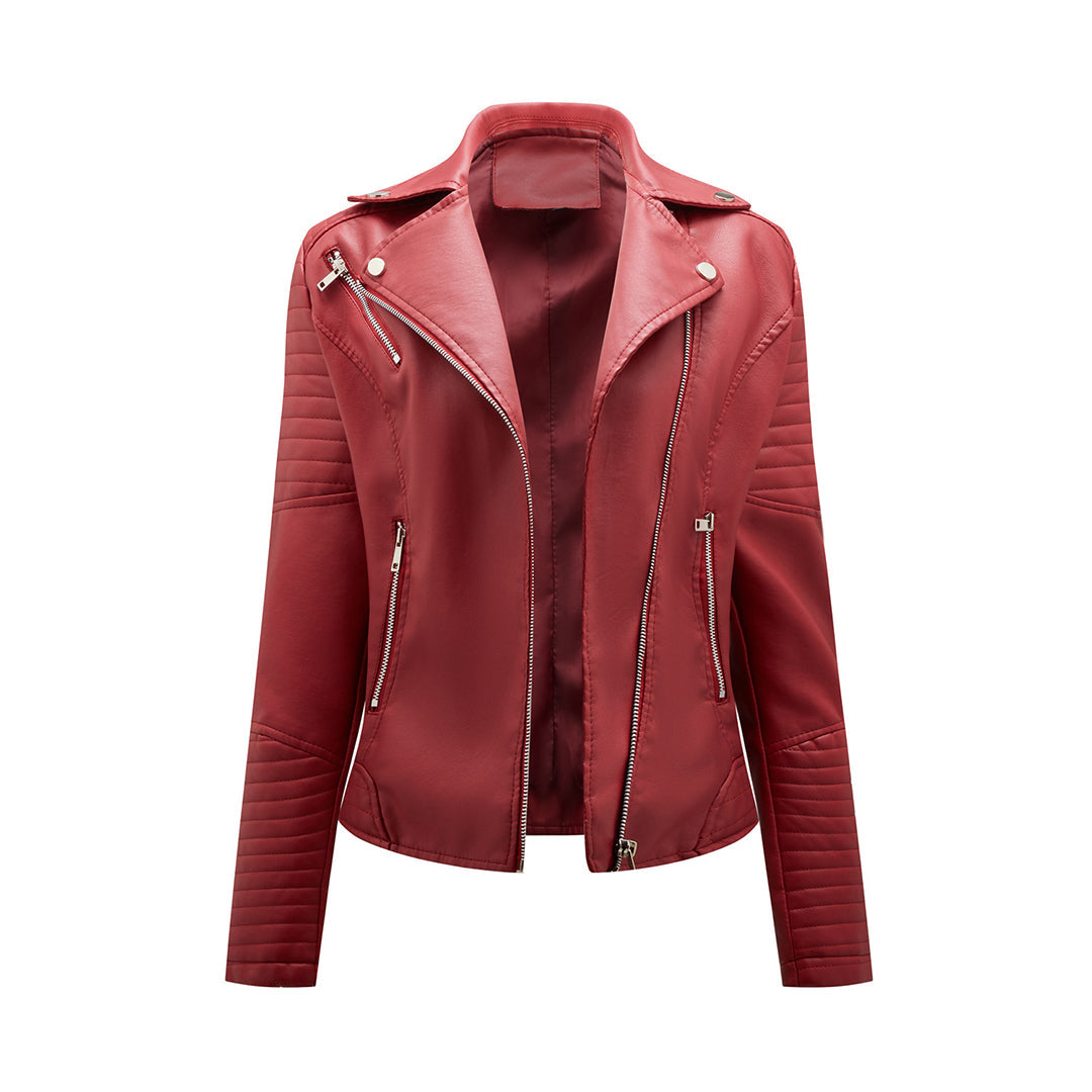 Women's Lapel Leather Jacket | Short