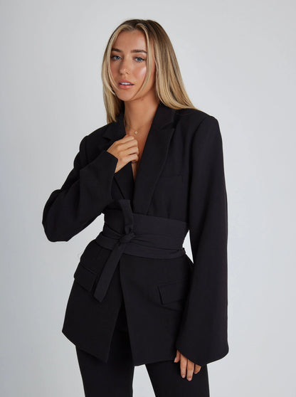 Damen Freizeit Blazer mit Gürtel | Lange Ärmel
